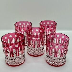 Saint Louis Crystal Tommy Red Petit Cylindrical Tumblers Set Of 5